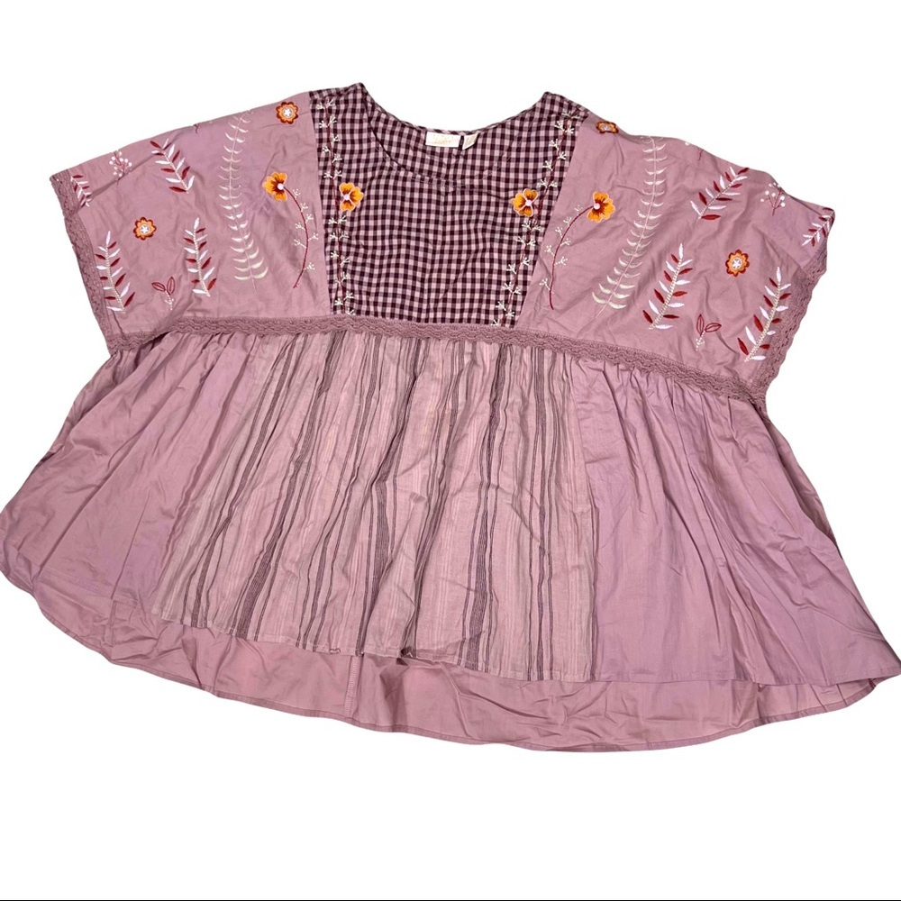 LOGO Lavish Boho Embroidered Blouse​